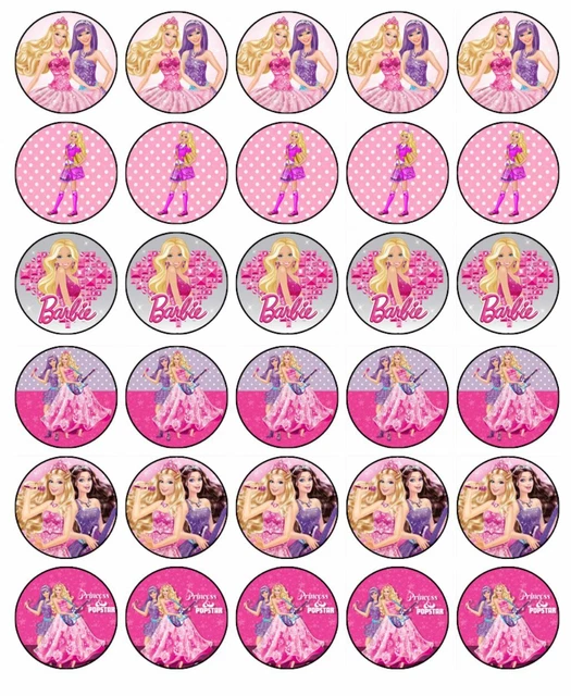 BARBIE CUPCAKE TOPPERS Edible Wafer Paper Birthday Cake Decorations 30