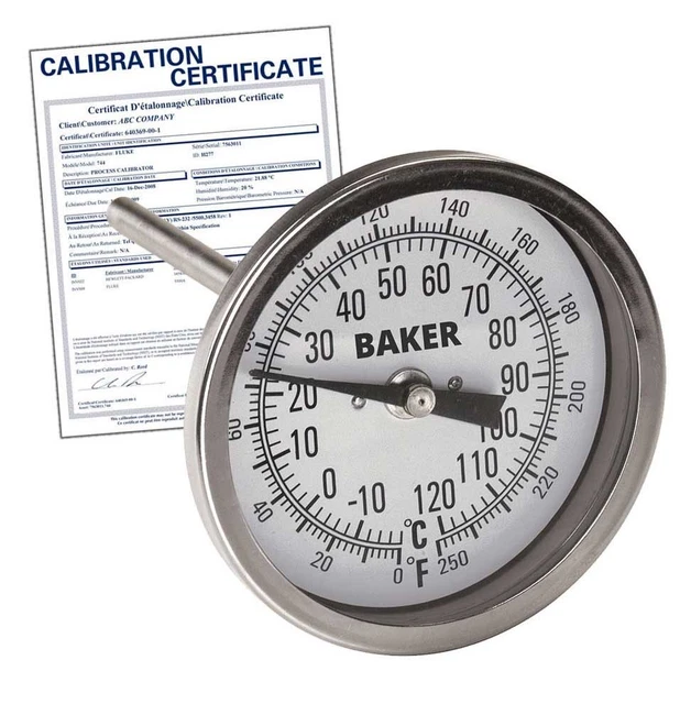 Baker T3004-250 Bimetal Thermometer, 0 to 250&deg;F (-20 to 120&deg;C),