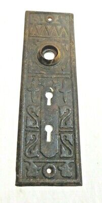 Antique ~ Salvage ~Steel Embossed Door Back Plate Double keyhole 8" tall ~ #3219