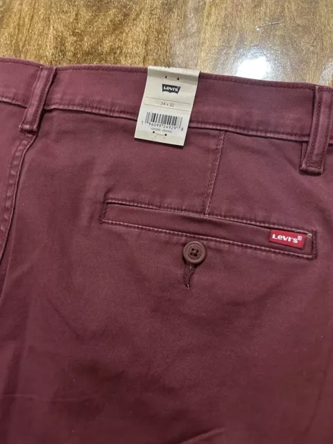 Levis XX Chino Relaxed Taper Stretch Pants Size 34x32 Burgundy Red NEW