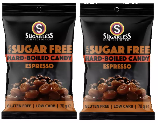 903826 2 X 70G Sugarless Confectionery 99.5% Sugar Free Hard Boiled Espresso Bag