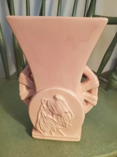Vintage Mccoy Pottery Pink Peach Rare Wheel Floral Planter Signed 9.5×6.5