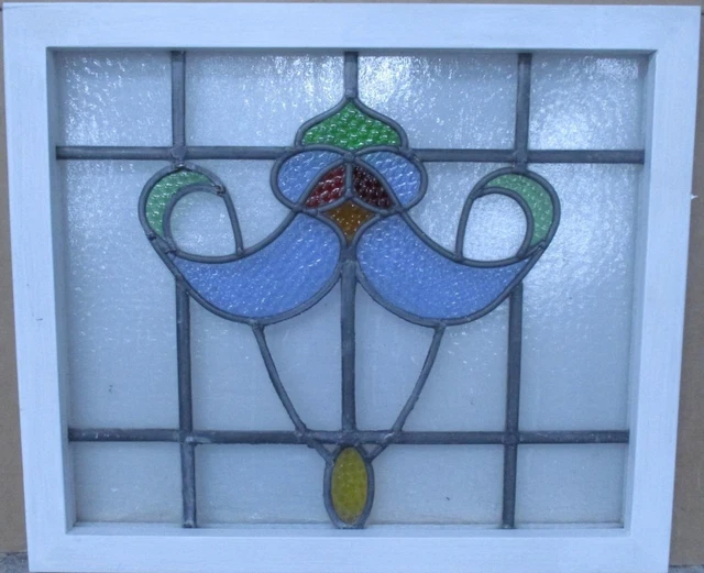 OLD ENGLISH LEADED STAINED GLASS WINDOW TRANSOM Pretty Abstract 24" x 20.5"