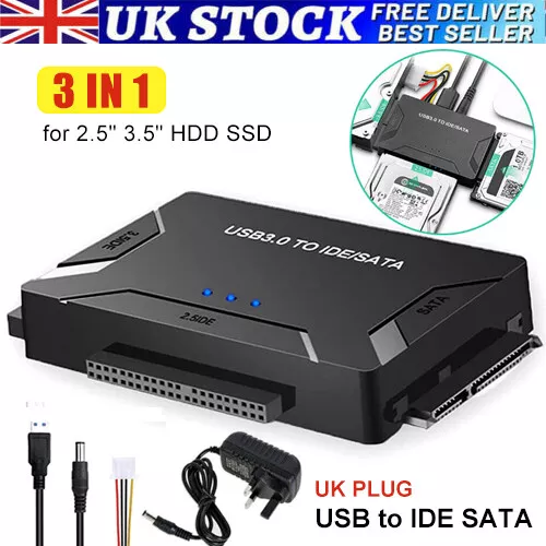 3 IN 1 USB to IDE SATA For Zilkee Ultra Recovery Converter Adapter Sets UK Plug