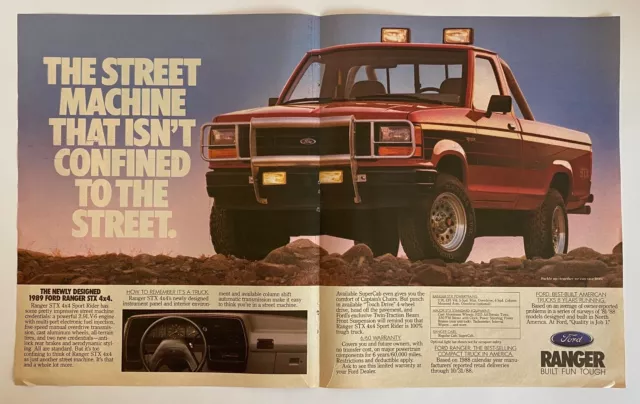 1989 FORD RANGER STX 4x4 Genuine Vintage Ad ~ Built Fun Tough ~2 Page