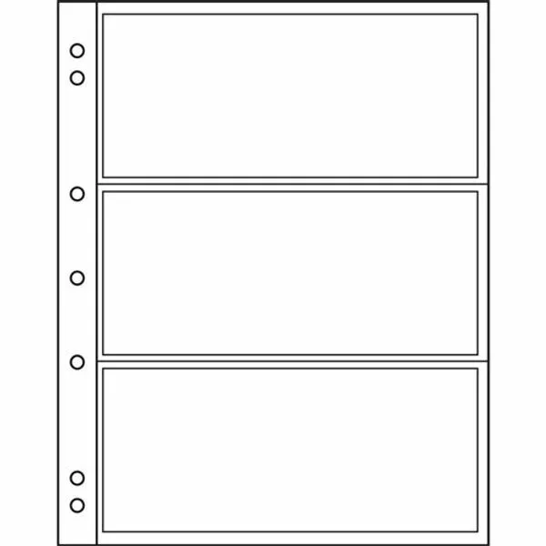 Feuilles Numismatiques NUMIS, 3 compartiments pour billets de banque