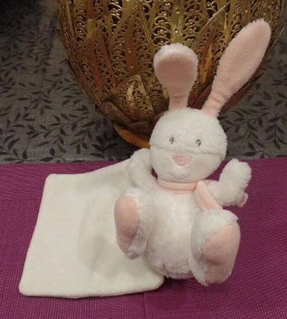 S5 / doudou mouchoir lapin blanc rond rose BABYSUN