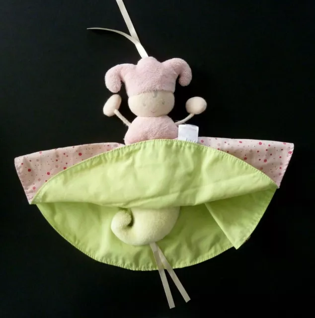 *. Doudou Plat Rond Corolle Poupee Lutin Reversible Rose Pois Vert - Lire Svp