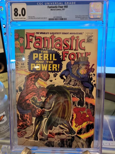 1967 Fantastic Four 60 CGC 8.0 Doctor Doom vs Thing Cover. Silver Surfer app.