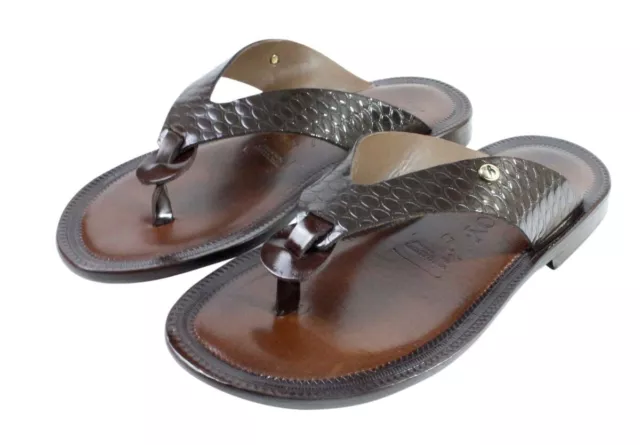 Leather Italian Sandals Mens Brown Genuine Leather Flip All Flops Handmade Aron