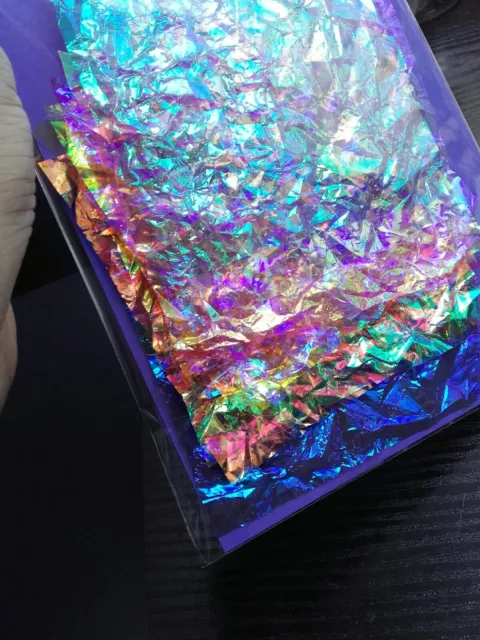 Dichroic IRIDESCENT CRINKLE FILM SQUARES COLLAGE SEWING ART CARD RESIN CRAFTS