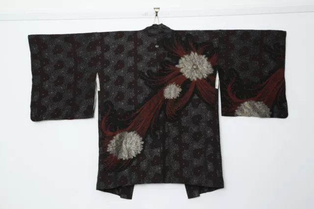Japanese kimono Haori Black Silk Woven floral Design