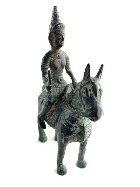 Vintage Asian 19th Century Burmese Deity Bronze Warrior on Horseback Figurine