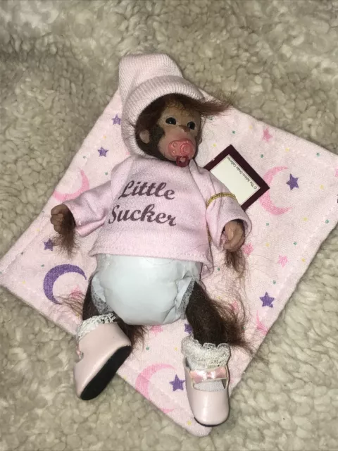 Ashton Drake Heavenly Handfuls 6” Mini Baby Girl Doll Monkey “Little Sucker”