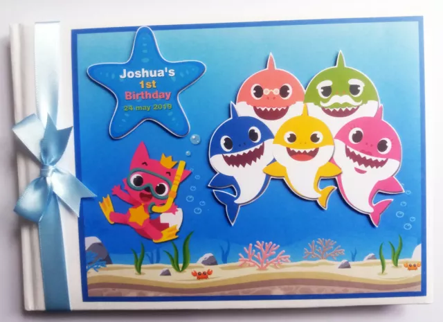 Personalised Baby Shark boys birthday guest book, album, gift