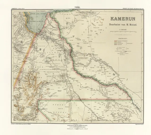 Landkarte von Kamerun Tsad Max Moisel Tuburi Ndam Mussgu Kolonialatlas 138