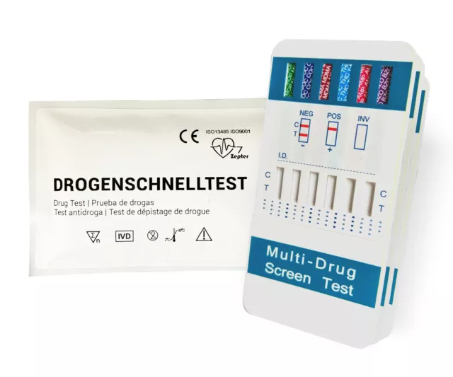 1x Premium Drogenschnelltest Multi | Nachweis von 6 Drogen | 7 ZEPTER-Qualität