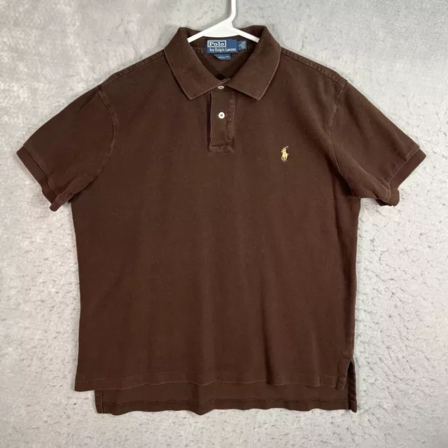 Polo Ralph Lauren Polo Shirt Adult Large Custom Fit Brown Cotton Mens