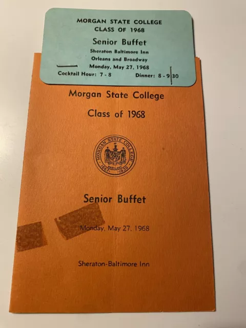 Rare Vtg 1968 HBCU Senior Class Buffet Ticket And Menu Morgan State University