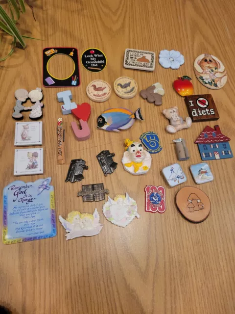 Vintage Refrigerator Magnets Lot Wood Metal Ceramic Precious Moments Ducks Jean