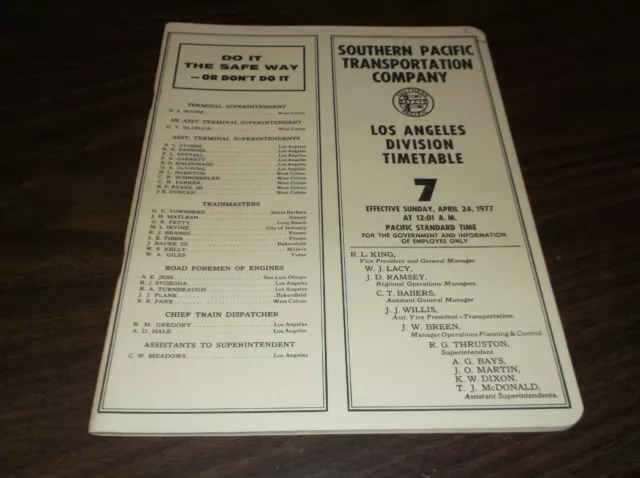 1977 Southern Pacific Los Angeles Division Employee Timetable #7