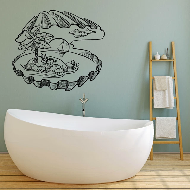 Wall Vinyl Decal Sea Shell Landscape Sea Sun Palm Yacht Decor (n1268)
