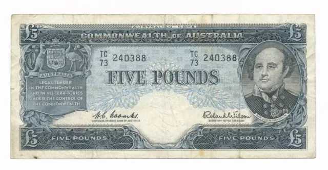 Australia 5 Pounds Coombs-Wilson Reserve R.50 Crisp F+ Note
