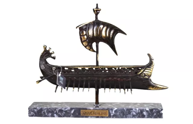 Ancient Greek Roman Ship Trimere Vessel Real Bronze Metal Art Sculpture Statue