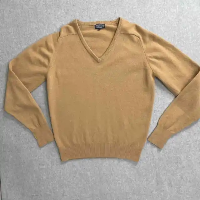 Lands End Lambswool Sweater Mens Long Large Brown England Grandpa Wool V-Neck