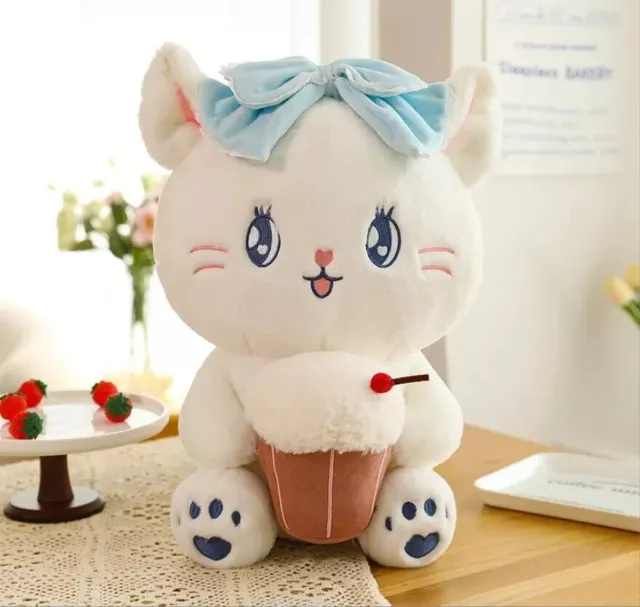 Cute Cat With Ice Cream White Plush Toy Kawaii PP Cotton Stuffed Plush 38cm