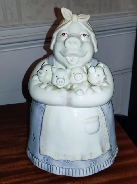 Cute Vintage Ceramic Proud Piggy Mom in Apron w/ 4 Little Piglets Cookie Jar