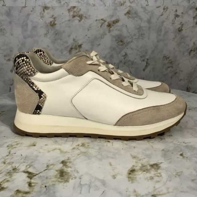 Veronica Beard Women's Size 9.5 Shoes White Beige Gray Leather Fashion Sneakers