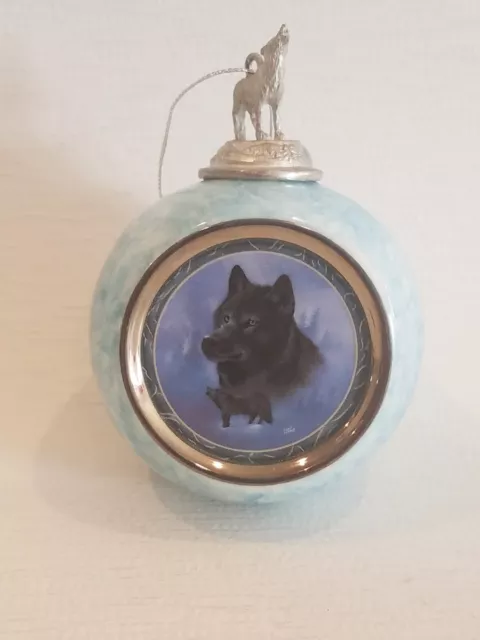 BLACK KNIGHT WOLF Glass Ball Ornament 1997 Bradford Editions