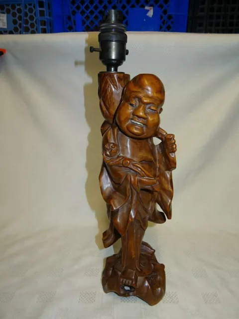 Vintage 12" Hand Carved Chinese Root Wood Lamp Base Figure Of An Imortal