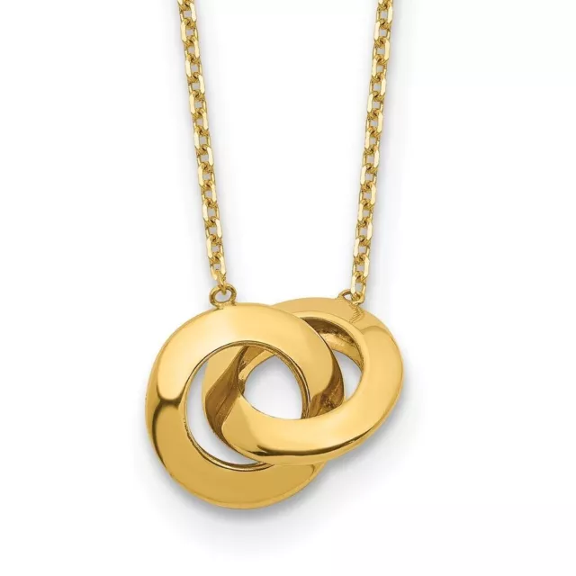 14K Yellow Gold Polished Fancy Interlocking Circle 16 inch 1 inch ext. Necklace