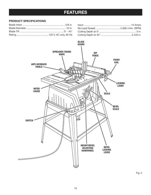 Manual del propietario y lista de piezas para sierra de mesa Sears Craftsman de 10"" - modelo 315.284610 3