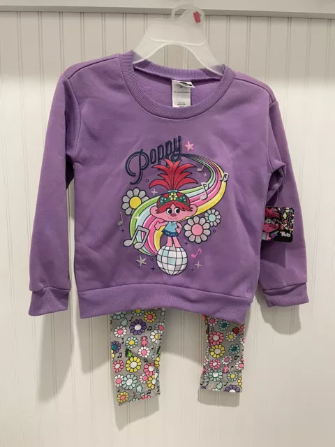 TROLLS Poppy Fleece Sweatshirt & Leggings Set Purple & Gray - Size 5/6 NWT