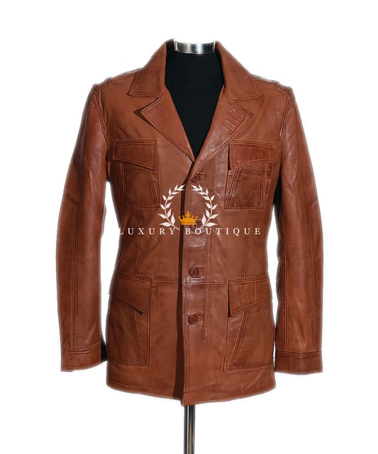 Freddie Tan Men's New Safari Smart Real Waxed Lambskin Leather Blazer Jacket