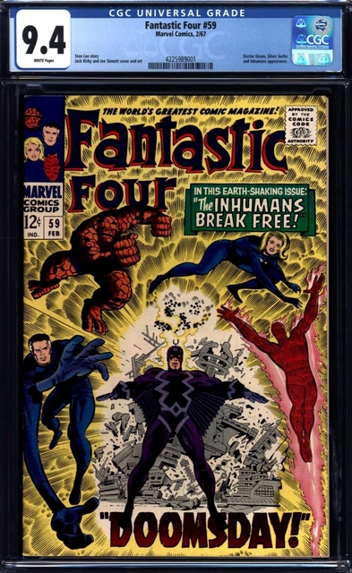 Fantastic Four 59 Cgc 9.4 White Pages Dr Doom Silver Surfer Inhumans 1 Comic