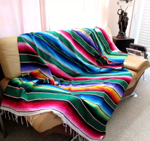 Mexican Sarape Serape Saltillo Woven Colorful Blanket 84X59 Xlarge- From Mexico