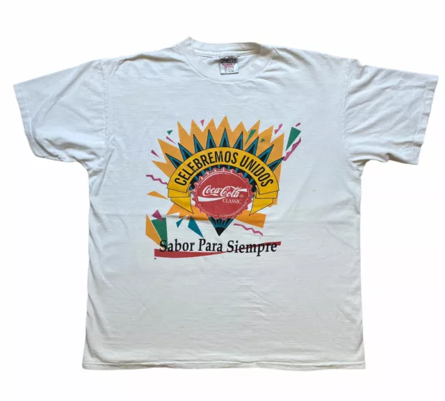 Vintage 1990s Coca Cola Classics T Shirt Mens XL White 90s Oneita Tag Food Drink