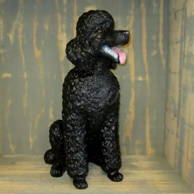 KÖNIGSPUDEL PUDEL schwarz lebensgroß 62 cm HUND sitzend Garten Deko Tier Figur