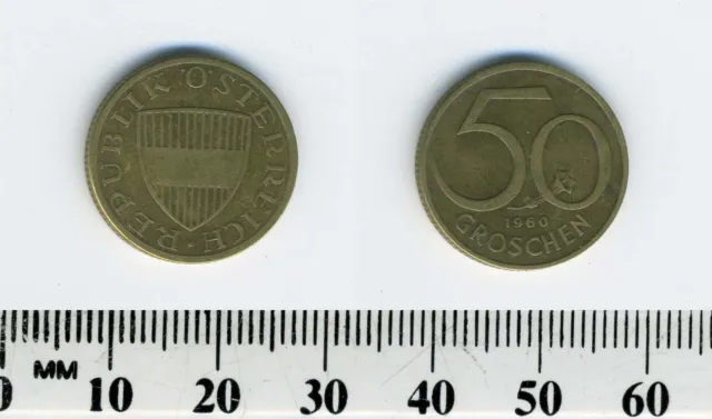Austria 1960 - 50 Groschen Aluminum-Bronze Coin - Austrian shield - #1 5
