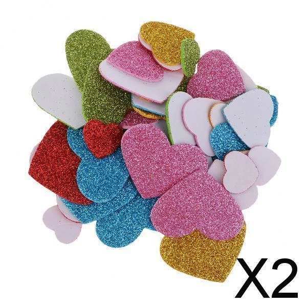 2X 50 Stück Glitter Schaum Aufkleber Selbstklebende Herz Aufkleber für