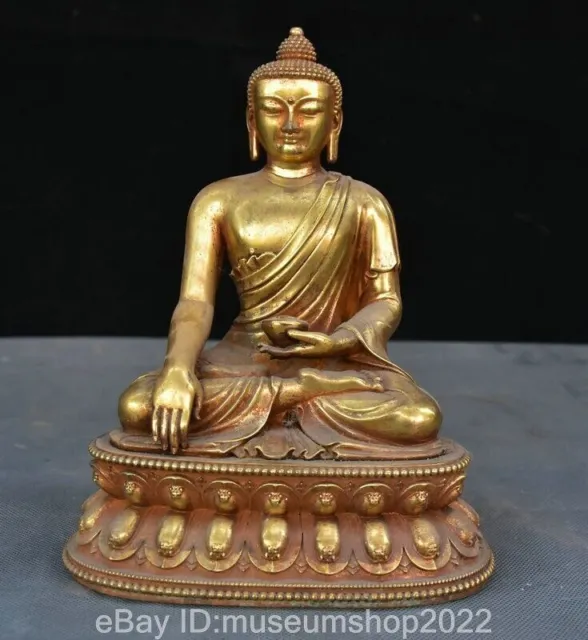 8.4" Old China Buddhism Bronze Gilt Shakyamuni Amitabha Buddha Statue Sculpture