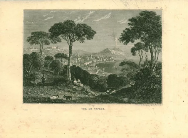 19th Century Antique Steel Engraving View of Naples Italy Book Issue