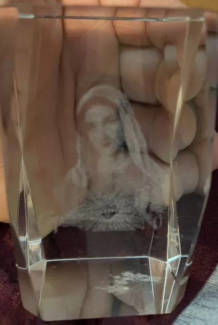 Sacred Heart of Mary Glass Paperweight 3” 3D Laser Etched Crystal Catholic Pray