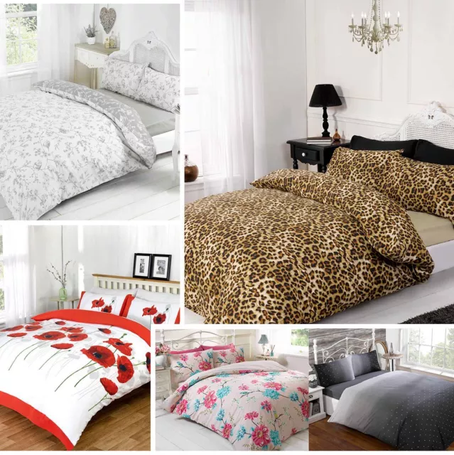 4pc Printed Duvet Quilt Cover Bed in Bag Bedding Set + Fitted Sheet in 3 sizes