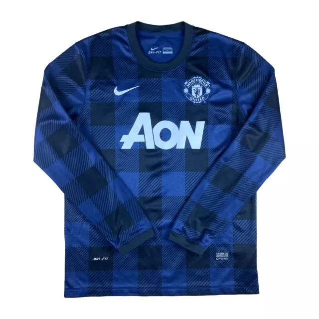 Manchester United 2013-14 Trikot "M" Nike "AON" away longsleeve blue black shirt