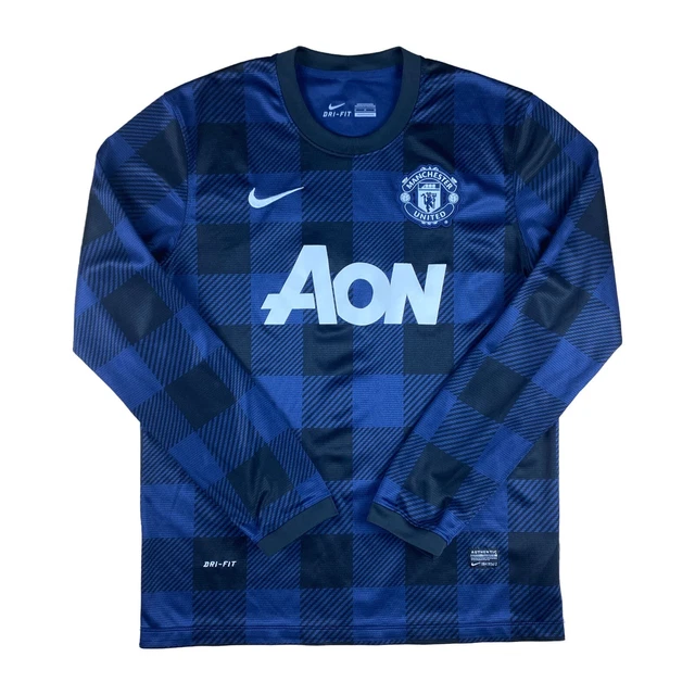 Manchester United 2013-14 Trikot "M" Nike "AON" away longsleeve blue black shirt